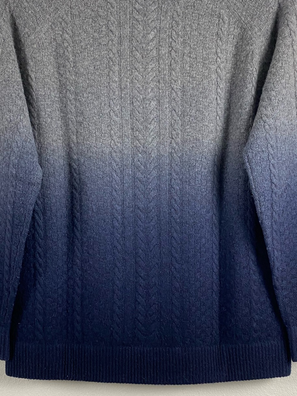 Raffi Cashmere Ombré/Gradient Multi Cable Knit Long Sleeve Crewneck Sweater - Picture 6 of 16